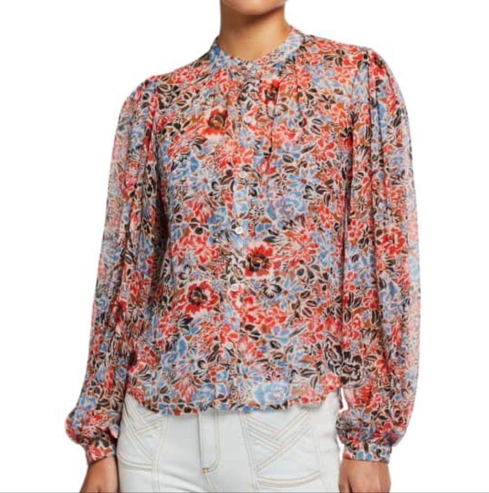 Veronica Beard Ashlynn Floral Blouse - Red, Blue, Brown